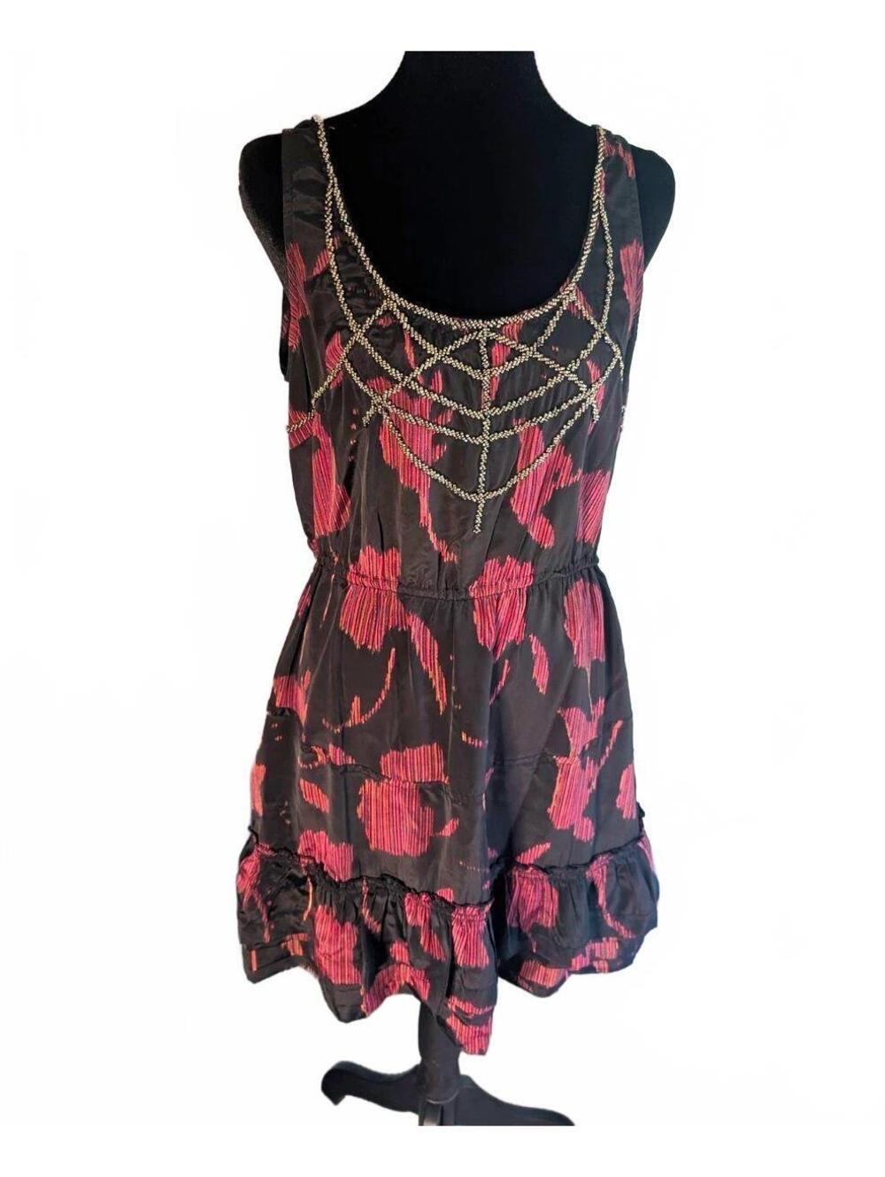 Urban Outfitters Ecote Beaded Tapestry Boho Frock Mini Dress Black Pink L